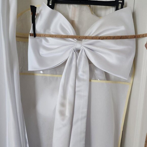 Elegant Satin Mermaid Wedding Dress With Detachable Bow and Train - Picture 11 of 15